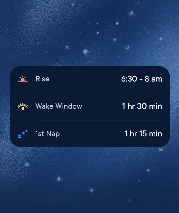 The Hatch app listing rise time, wake window and first nap for the day