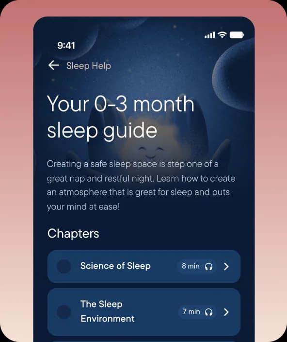 A Hatch app sleep guide for 0-3 month olds with its chapter list