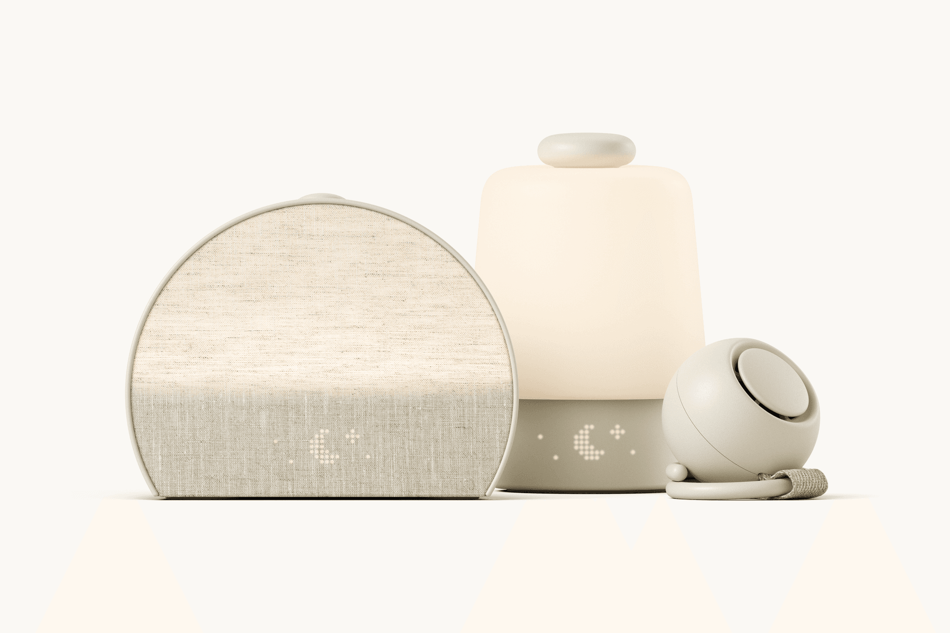 A hand pressing the top button on a Restore 3 sitting on a nightstand