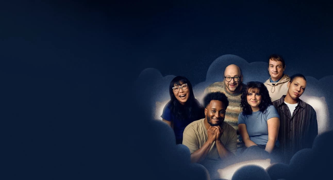 6 hosts of Hatch's The Nightly together in an illustrated pillow fort