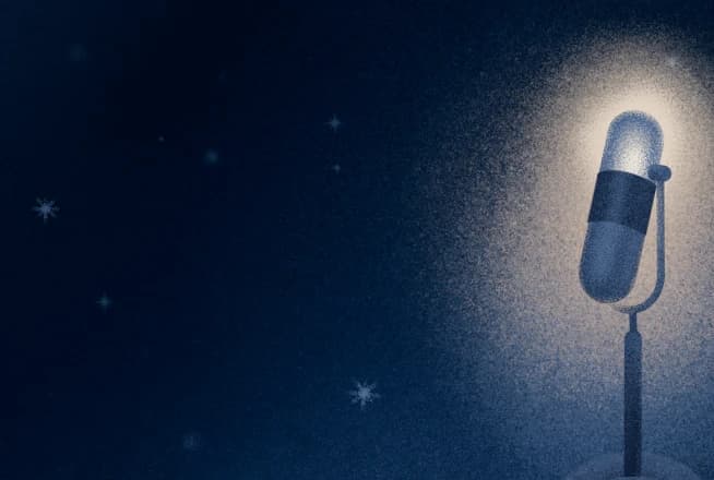 An illustrated microphone in the night sky