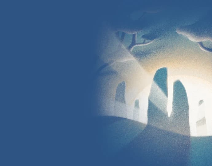 Stylized illustration of Scottish standing stones