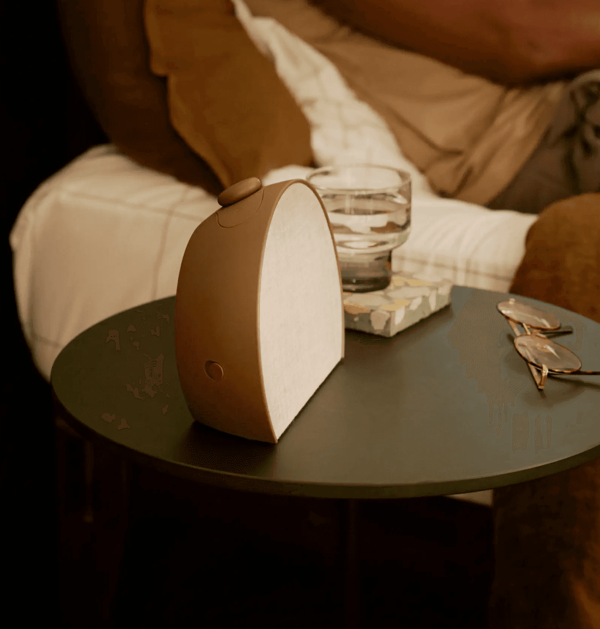 Hatch sleep clock cocoa on a nightstand