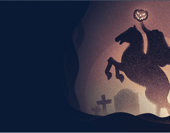 Headless horseman in a graveyard background